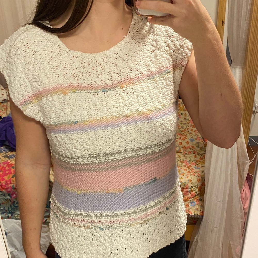 Pink Knit Sleeveless Top Vest Colorful Feminine Dainty Harrington Square M